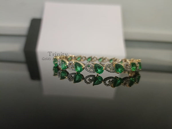 Emerald Bangle Bracelet, 5Ct Pear Emerald Diamond Bangle Bracelet For Her, Emerald Bangle Bracelet, Sterling Silver Emerald Bangle Bracelet