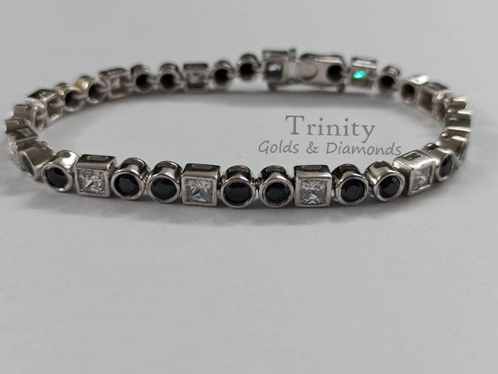 Black Silver Diamond Bracelet • Silver Tennis Bracelet • Black Tennis Bracelet • Black Diamond Bracelet• Silver Black Bracelet Gift For Her