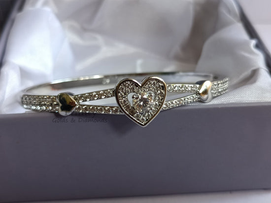 Diamond Bangle Bracelet, 14k White Gold Finish Moissanite Bangle,Moissanite Round Diamonds in Pave Settings, Handmade Jewelry, Mother&