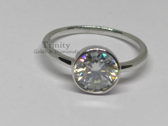 Diamond Solitaire Ring 2.00 Ct Round Diamond & Solitaire Ring, 925 Sterling Silver Solitaire Engagement Ring, Silver Solitaire Women&