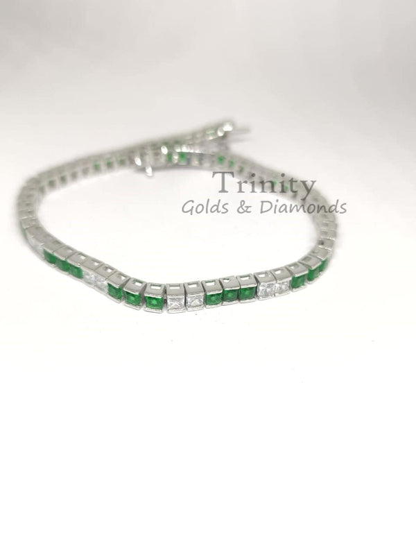 Emerald and Diamond Tennis Bracelet in 925 Silver • Tennis Bracelet Emerald & Diamond • 7 CTW CZ Princess Tennis Bracelets, Gift for Women
