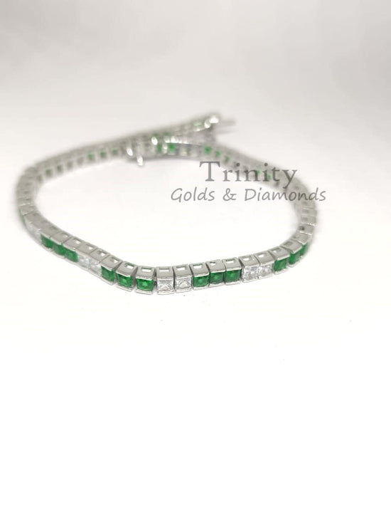Emerald and Diamond Tennis Bracelet in 925 Silver • Tennis Bracelet Emerald & Diamond • 7 CTW CZ Princess Tennis Bracelets, Gift for Women