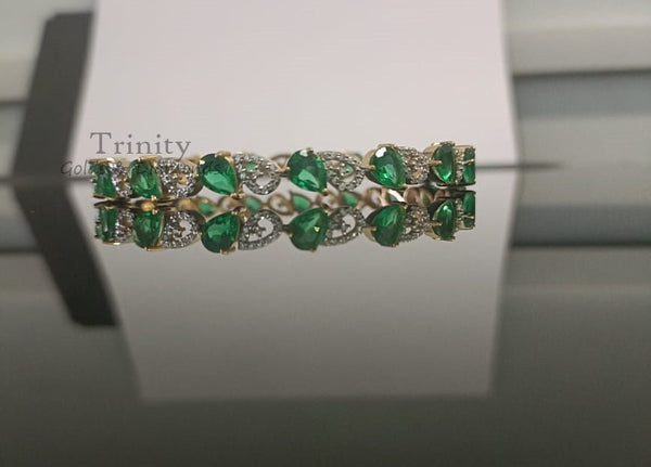 Emerald Bangle Bracelet, 5Ct Pear Emerald Diamond Bangle Bracelet For Her, Emerald Bangle Bracelet, Sterling Silver Emerald Bangle Bracelet
