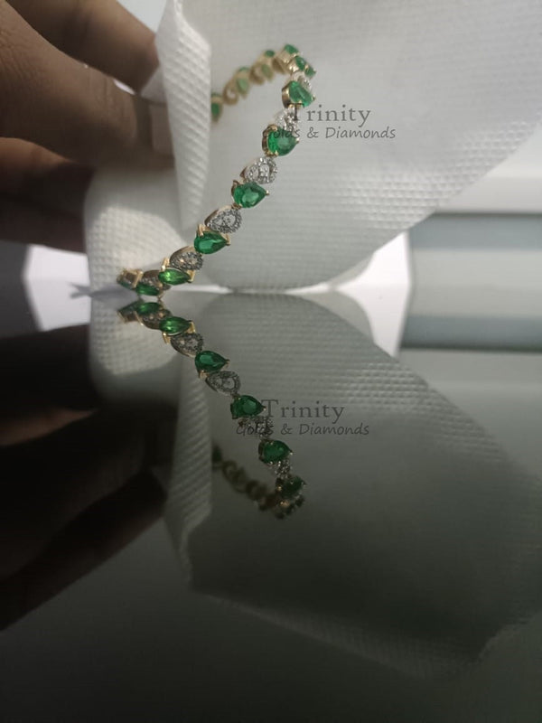 Emerald Bangle Bracelet, 5Ct Pear Emerald Diamond Bangle Bracelet For Her, Emerald Bangle Bracelet, Sterling Silver Emerald Bangle Bracelet