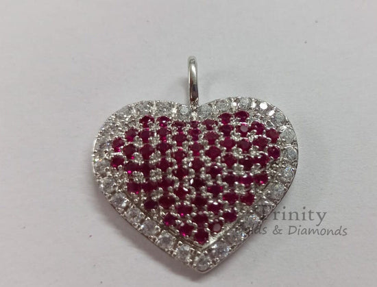 Sterling Silver Heart cut Ruby & White Topaz Pendant, Ruby heart Pendant Silver, Heart Pendant Necklace, Best Valentine gifts for Her