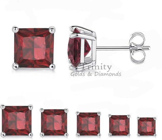 Natural Princess Stud Earrings, 3.0mm To 6.0mm Stud Earrings, Birthstone Studs, Gemstone Studs, Princess stud earring with Push Back.