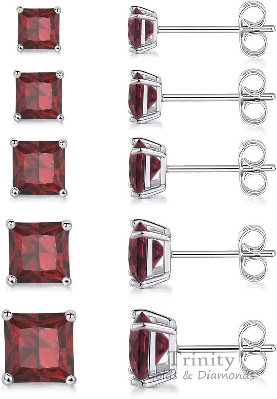 Natural Princess Stud Earrings, 3.0mm To 6.0mm Stud Earrings, Birthstone Studs, Gemstone Studs, Princess stud earring with Push Back.