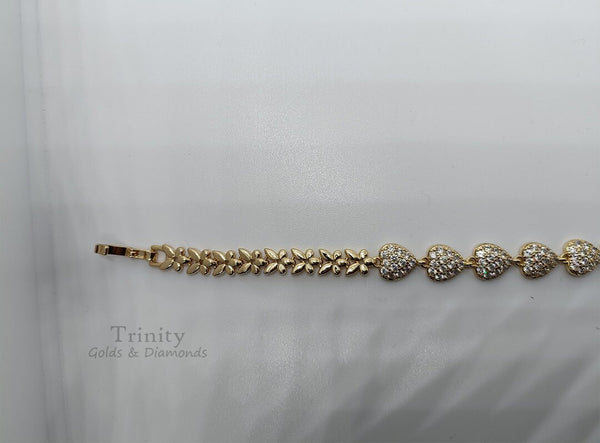Heart Bracelet, Moissanite Diamond Heart Bracelet, Tennis Heart Bracelet, Perfect Gift For Women, 14KT Yellow Gold Plated, Size-5-12 inches