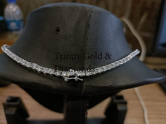 Tennis Necklace • Blue Sapphire and White Moissanite Round Diamond Tennis Necklace for Women • Size-18 Inch • Anniversary Choker Necklace •