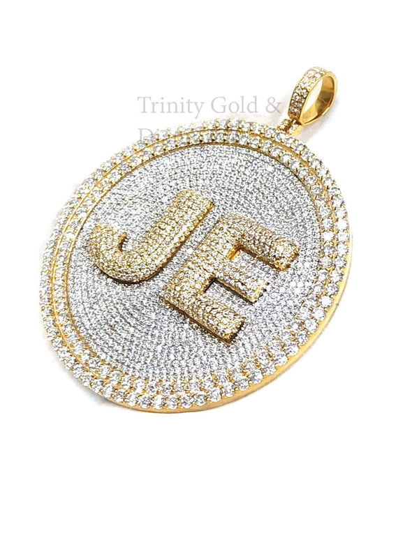 Customized Hip Hop Jewellery • Big Initials In Circle, Personalized Moissanite Jewelry, Perfect Gift For Him, Big Pendant.