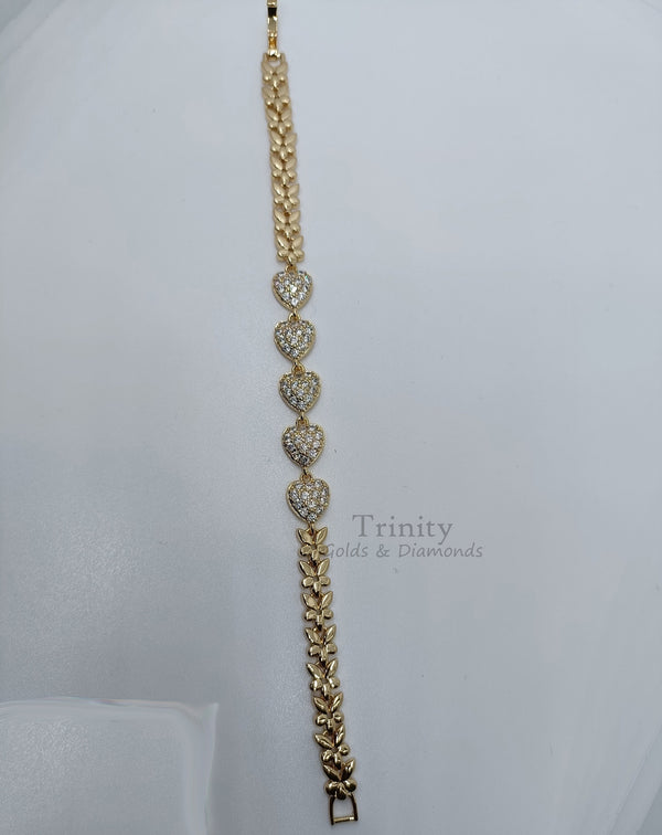 Heart Bracelet, Moissanite Diamond Heart Bracelet, Tennis Heart Bracelet, Perfect Gift For Women, 14KT Yellow Gold Plated, Size-5-12 inches