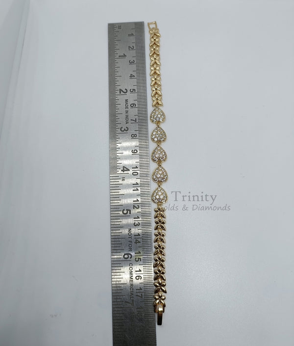 Heart Bracelet, Moissanite Diamond Heart Bracelet, Tennis Heart Bracelet, Perfect Gift For Women, 14KT Yellow Gold Plated, Size-5-12 inches