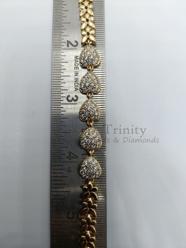 Heart Bracelet, Moissanite Diamond Heart Bracelet, Tennis Heart Bracelet, Perfect Gift For Women, 14KT Yellow Gold Plated, Size-5-12 inches