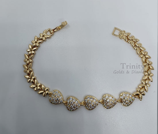 Heart Bracelet, Moissanite Diamond Heart Bracelet, Tennis Heart Bracelet, Perfect Gift For Women, 14KT Yellow Gold Plated, Size-5-12 inches