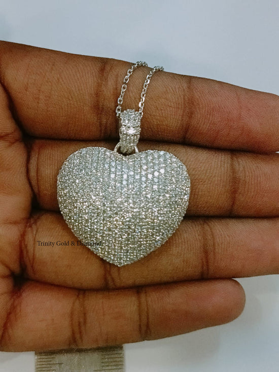 38mm Big Heart Pendant Necklace • Valentines Day Gift • 4.20CT Pave Diamond Heart Pendant Necklace • Lab Grown Diamond Heart Pendant Gift