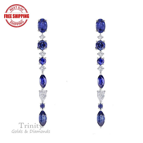 Sapphire Dangle Earrings • Gemstone Earring • Birthstone Dangle Earring • Multi-stone Earring • Marquise, Oval , Pear & Round Shape.