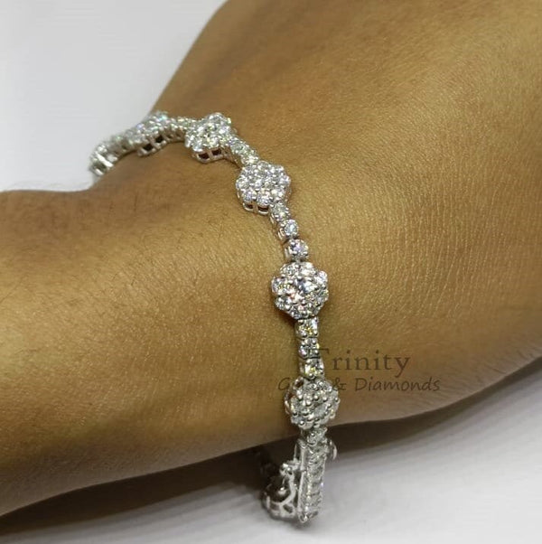 Flower Shape Tennis Bracelet, Diamond Bracelet, Moissanite Tennis Bracelet, Perfect Gift for women, Christmas Gift, 925 Sterling Silver,