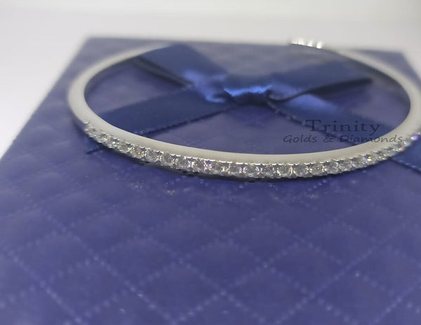 14k White Gold Plated, 3.00Ct Round Cut Moissanite And Diamond Bangle, Handmade Bracelet, Engagement Wedding Bangle Bracelet, Gift For Her