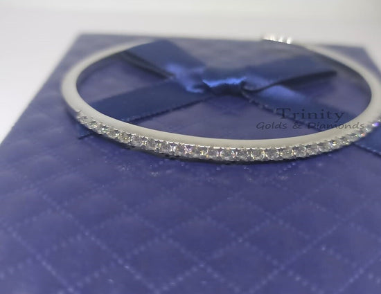 14k White Gold Plated, 3.00Ct Round Cut Moissanite And Diamond Bangle, Handmade Bracelet, Engagement Wedding Bangle Bracelet, Gift For Her