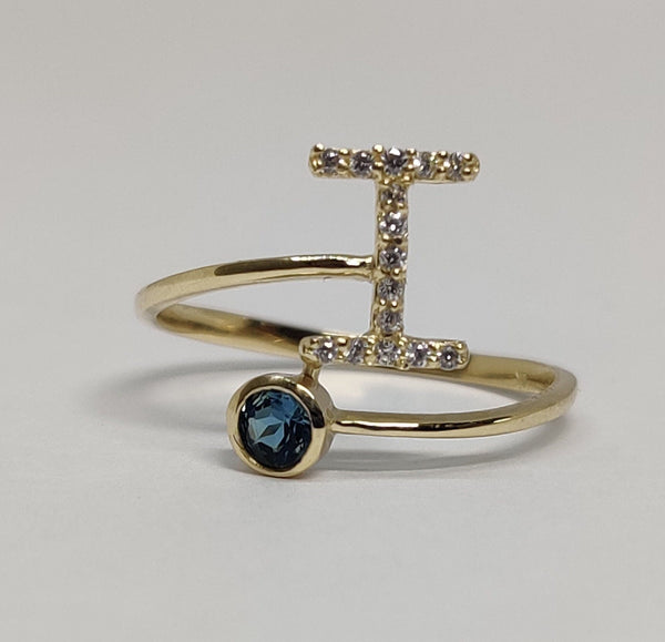 Initial and Bezel-Set Ring - Personalized Jewelry- Moissanite diamond & Natural Gemstone Ring, Perfect Gift For Her, Minimalist jewlery
