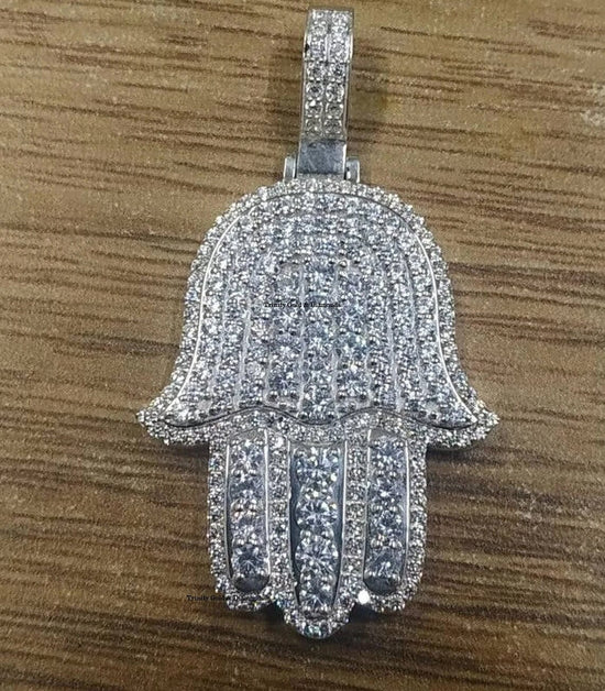 MOISSANITE DIAMOND HAMSA Hand PENDANT • Religious Jewelry Hamsa Necklace, Hamsa Necklace Hamsa Pendant Necklace With Chain. •