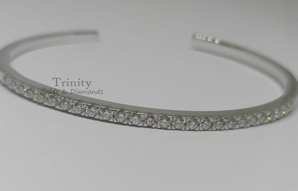14k White Gold Plated, 3.00Ct Round Cut Moissanite And Diamond Bangle, Handmade Bracelet, Engagement Wedding Bangle Bracelet, Gift For Her