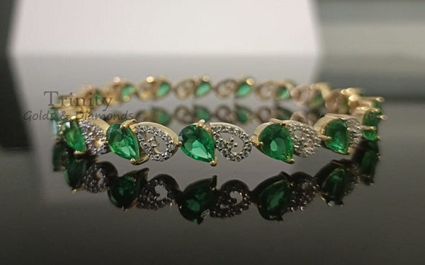 Emerald Bangle Bracelet, 5Ct Pear Emerald Diamond Bangle Bracelet For Her, Emerald Bangle Bracelet, Sterling Silver Emerald Bangle Bracelet