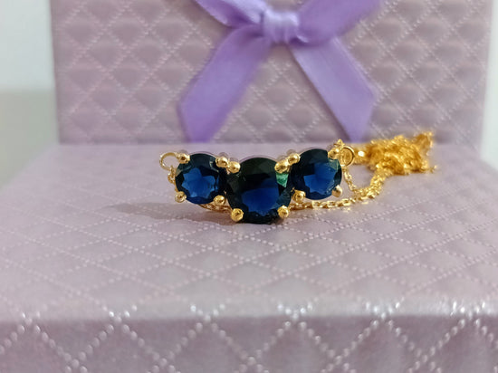Blue Sapphire Necklace, Blue Sapphire Three Stone Pendant, Sapphire Pendant, September Birthstone Necklace, Bridesmaid Necklace, Gifts