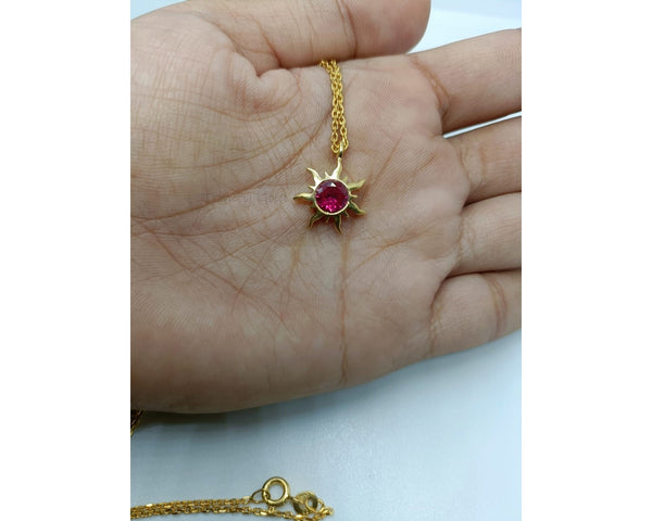 SUN NECKLACE Natural RUBY Birthstone Sterling Silver Sun Necklace, Birthstone Dainty Minimalist Necklaces,  All Gemstone/Birthstones Options
