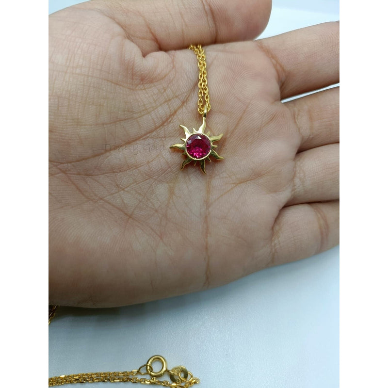 SUN NECKLACE Natural RUBY Birthstone Sterling Silver Sun Necklace, Birthstone Dainty Minimalist Necklaces,  All Gemstone/Birthstones Options