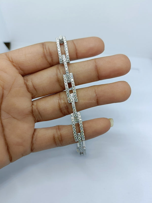 3.0CT Real Moissanite Diamond Bracelet For Women Link Bracelet, Pave TENNIS RECTANGULAR Link Art Deco Moissanite Bracelet, Christmas Gift