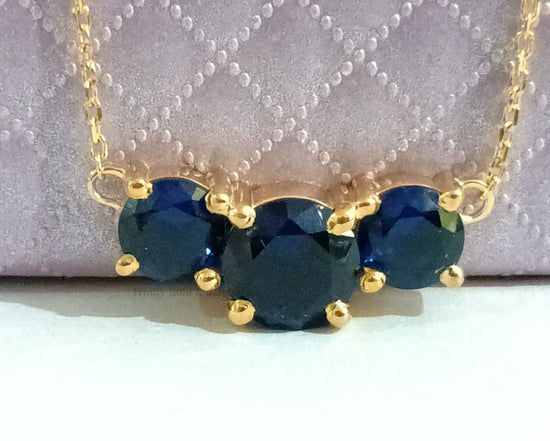 Blue Sapphire Necklace, Blue Sapphire Three Stone Pendant, Sapphire Pendant, September Birthstone Necklace, Bridesmaid Necklace, Gifts