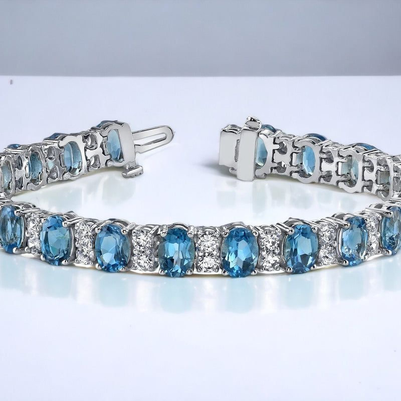 Tennis Bracelet For Women • Blue Sapphire Oval Gemstone Sapphire & Moissanite Diamond Tennis Bracelet For Her • Anniversary Gift for Women