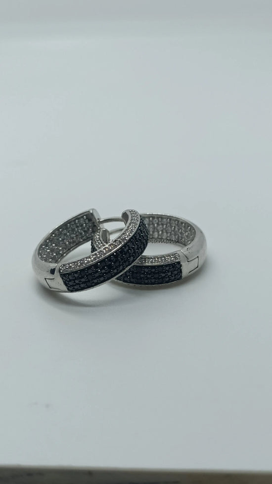 True Elegant ® BLACK Diamond In & Out HOOP EARRINGS For Women, Pave Moissanite White Diamond and Black Hoop Earring, Trendy Art Deco Earring