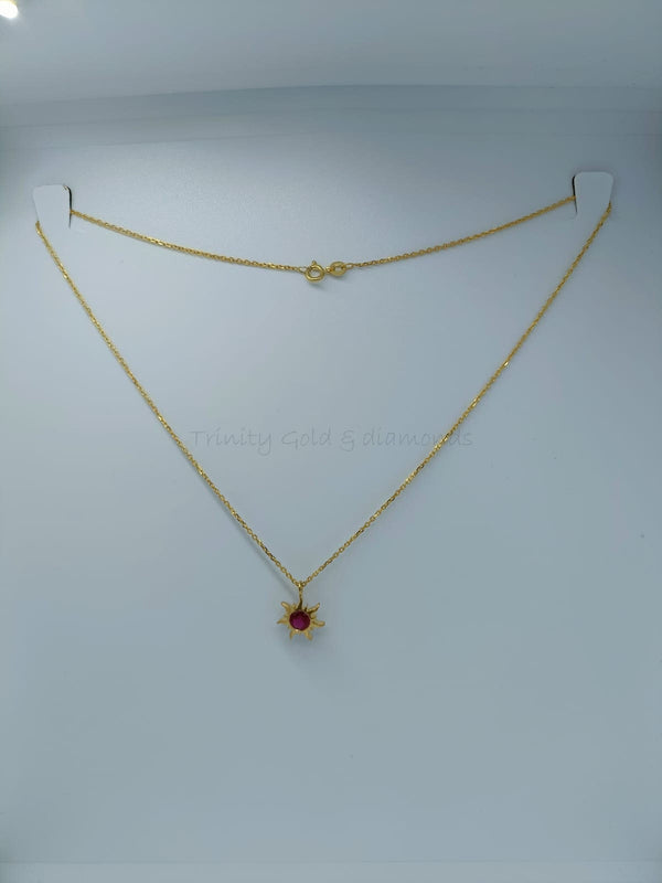 SUN NECKLACE Natural RUBY Birthstone Sterling Silver Sun Necklace, Birthstone Dainty Minimalist Necklaces,  All Gemstone/Birthstones Options