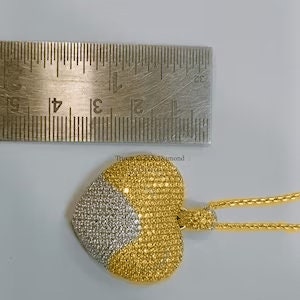 38mm Big Heart Pendant Necklace • White Moissanite & Created Yellow Diamonds Heart Pendant • Pave Heart Necklace • Silver Heart Pendant