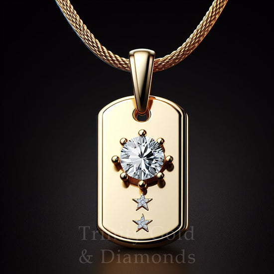 Dog Tag Pendant • Personalized Moissanite Necklace • 925 sterling Silver- VVS-1 GRA Certificate Fathers Day Gift