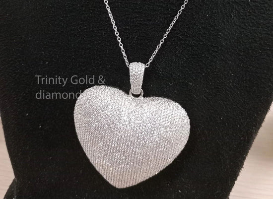 50.0MM Big Heart Pendant Necklace • Moissanite Pave Heart Pendant • Puffed Diamond Heart Pendant,  Heart Gift for Valentines day