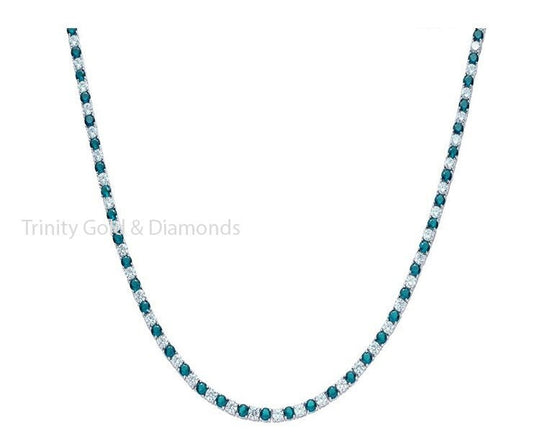 3.0mm Tennis Necklace For Women • Blue Sapphire And White Moissanite Diamond Tennis Necklace • Perfect Anniversary or Wedding Gift • 18-22"