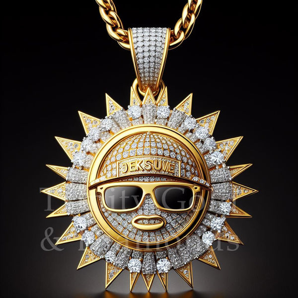 Sun Hip Hop Pendant Necklace for Men • Sparkling Pendant • Urban Sparkle Jewels for Stylish Statements Jewelry • Perfect Gift for Him