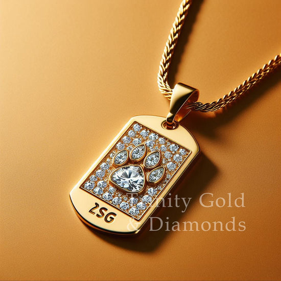 Dog Tag with Paw- Personalized Pendant Necklace 14KT Yellow Gold Plated, Without Chain, Perfect Gift for Him and Her • Moissanite Dog Tag