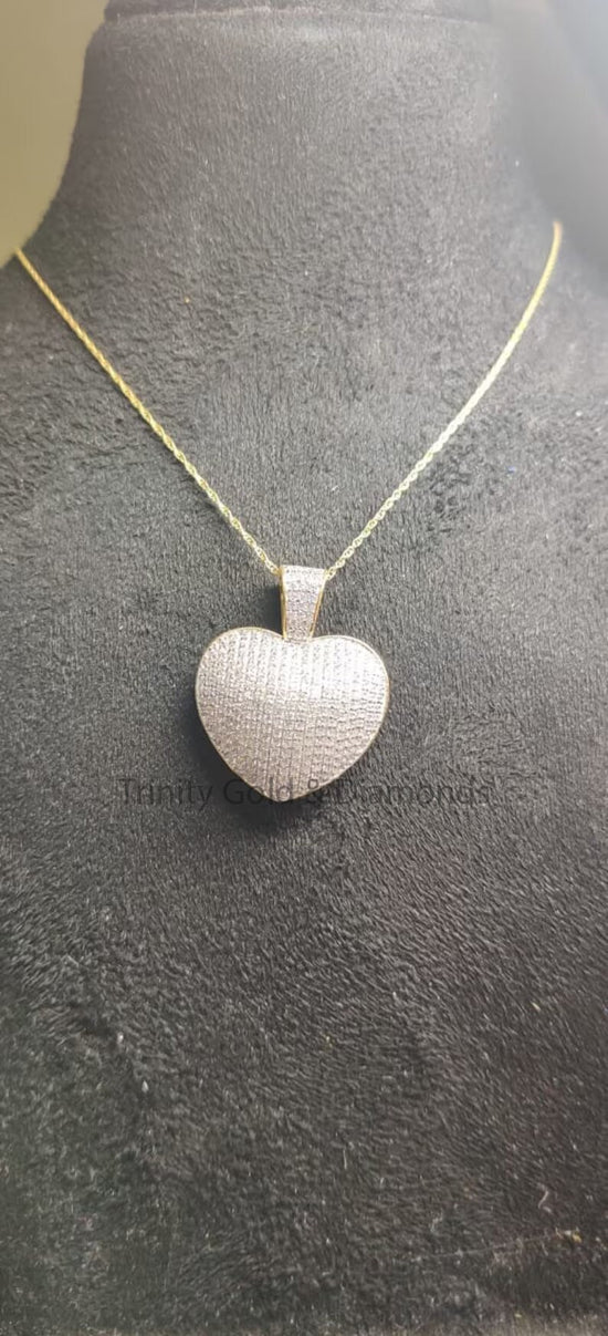 Pave Moissanite Heart Pendant, Handmade Moissanite Diamond Pendant , Sterling silver heart Pendant, Pave Diamond Pendant for Women