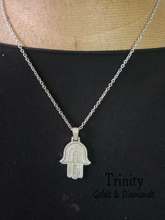 Hamsa Diamond Hand Pendant - Symbolic Protection and Elegance - Moissanite Hamsa Pendant Necklace - 925 Sterling Silver/Gift