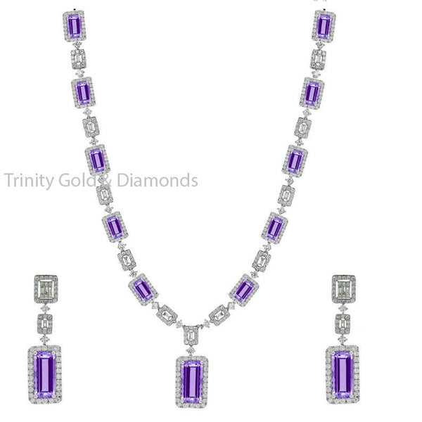 Emerald Cut Aquamarine Necklace Set • Moissanite Diamond Necklace in 925 Sterling Silver • Birthstone Necklace • Perfect Gift for Mom