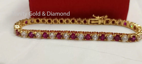 RUBY TENNIS BRACELET • Ruby And Moissanite Tennis Bracelet In Sterling Silver For Women • Moissanite Gemstone Bracelet, Anniversary Gift