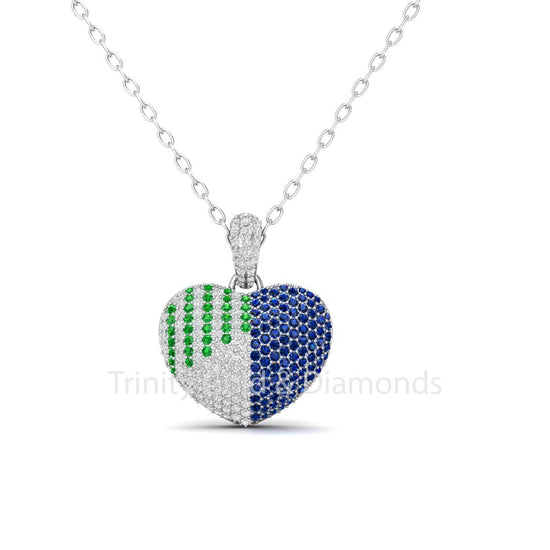 Sapphire and Emerald Color Stone Heart Pendant/ Multi-color Heart/Bridesmaid Gifts/ Diamond Heart Pendant/ Creative Handmade Gift For Her.