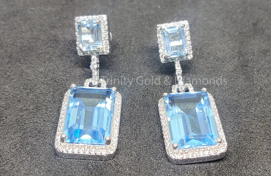 BLUE TOPAZ EARRINGS, Antique Earring, Emerald Cut Dangling Party Wear Earring, Topaz Cut Earring With Charming Earrings, Matching Necklace