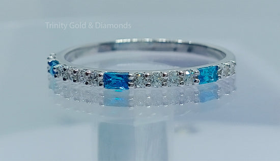 Wedding Band For Women, Moissanite Wedding Band With Blue Sapphire Buggette for Women, Stackable Ring for Women, Perfect Daily Wear Jewelry