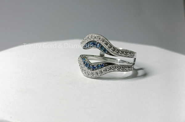 1.0 Carat Moissanite Womens Enhancer Engagement Wedding Wrap Anniversary Ring Guard Perfect Gift, Blue Sapphire Insert Ring for Women