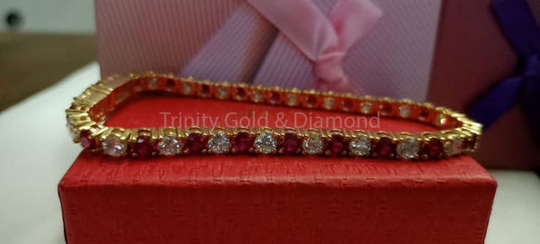 RUBY TENNIS BRACELET • Ruby And Moissanite Tennis Bracelet In Sterling Silver For Women • Moissanite Gemstone Bracelet, Anniversary Gift